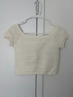 Bershka Cream Ribbed Knit Crop Top